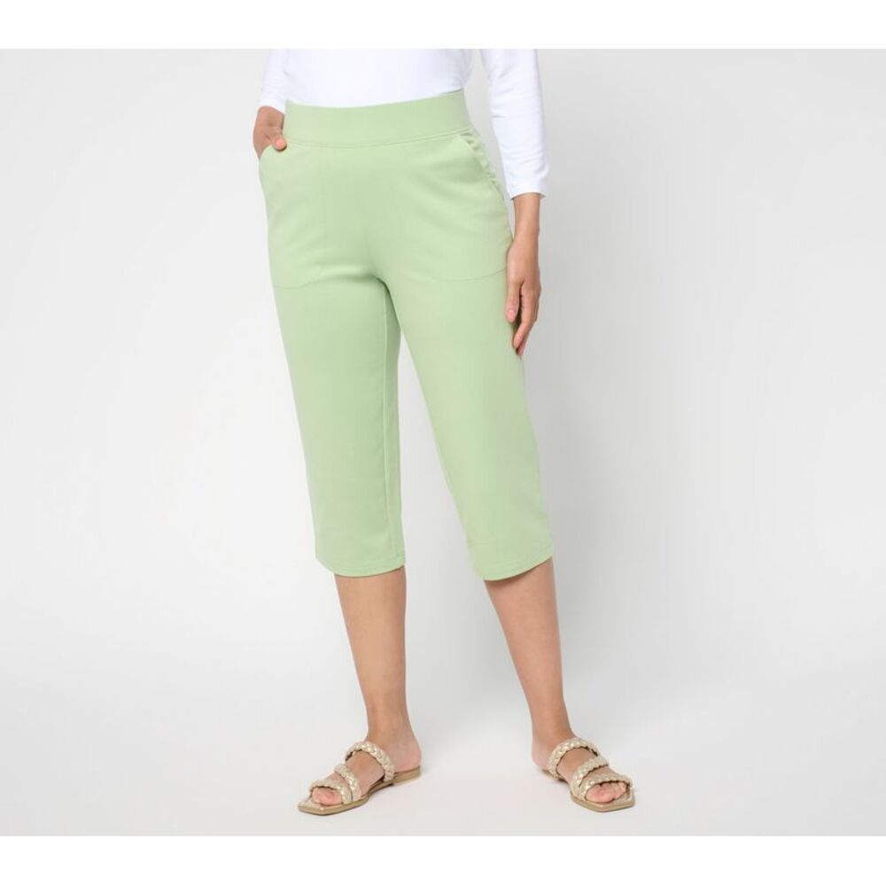 Denim & Co. Women's Petite Pants PXS EasyWear French Terry Capri Green